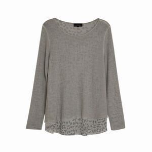 Flora Ashley Sweater TwoFer Layered Blouse Top Shirt Animal Gray M bv